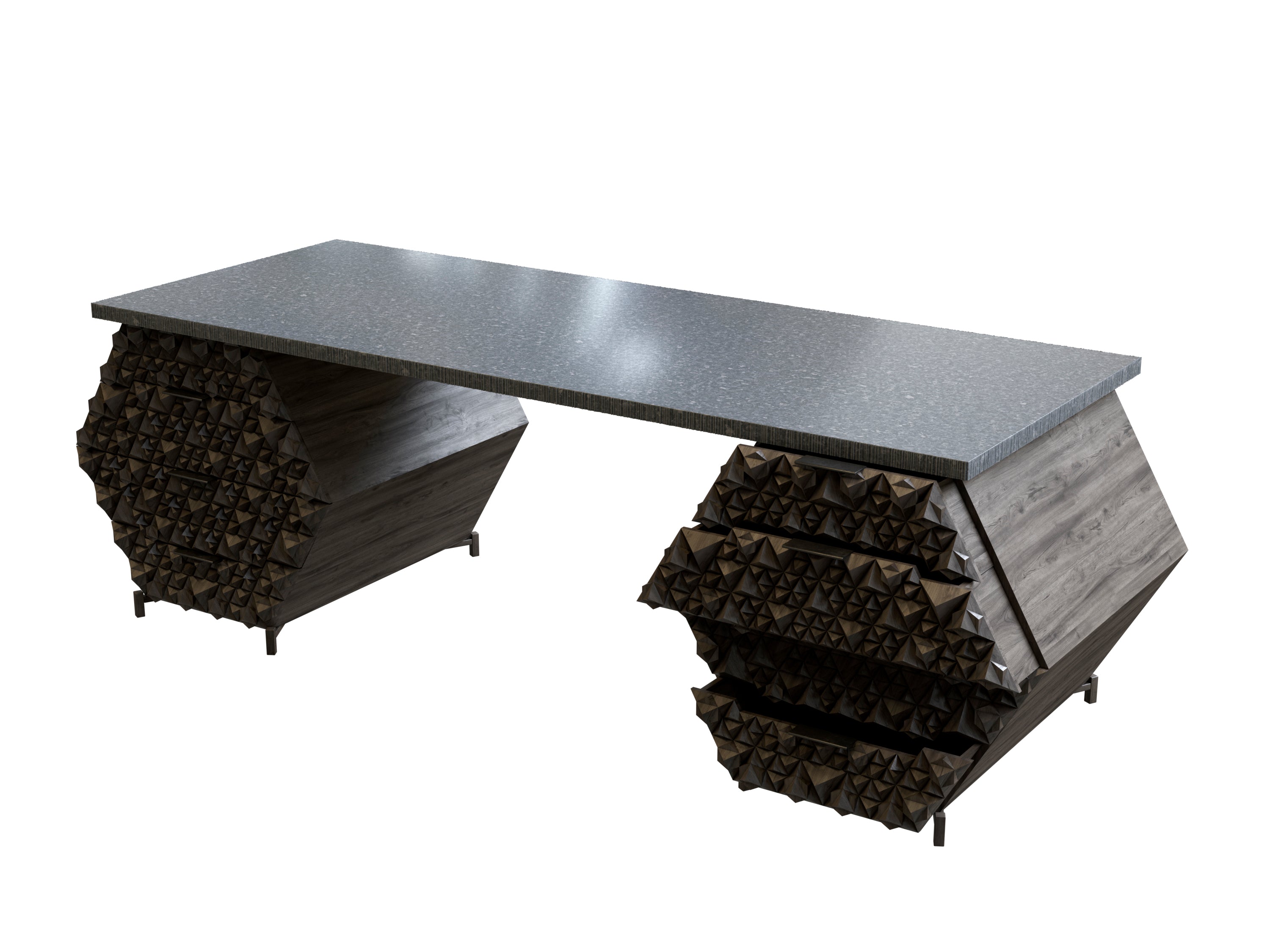 Customizable Solid Teak Fractal Desk - John Brevard