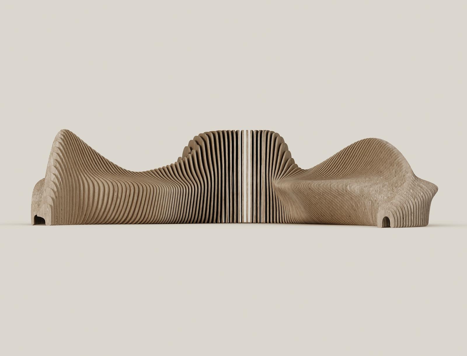 Handmade Parametric Outdoor Solid Teak Sofa