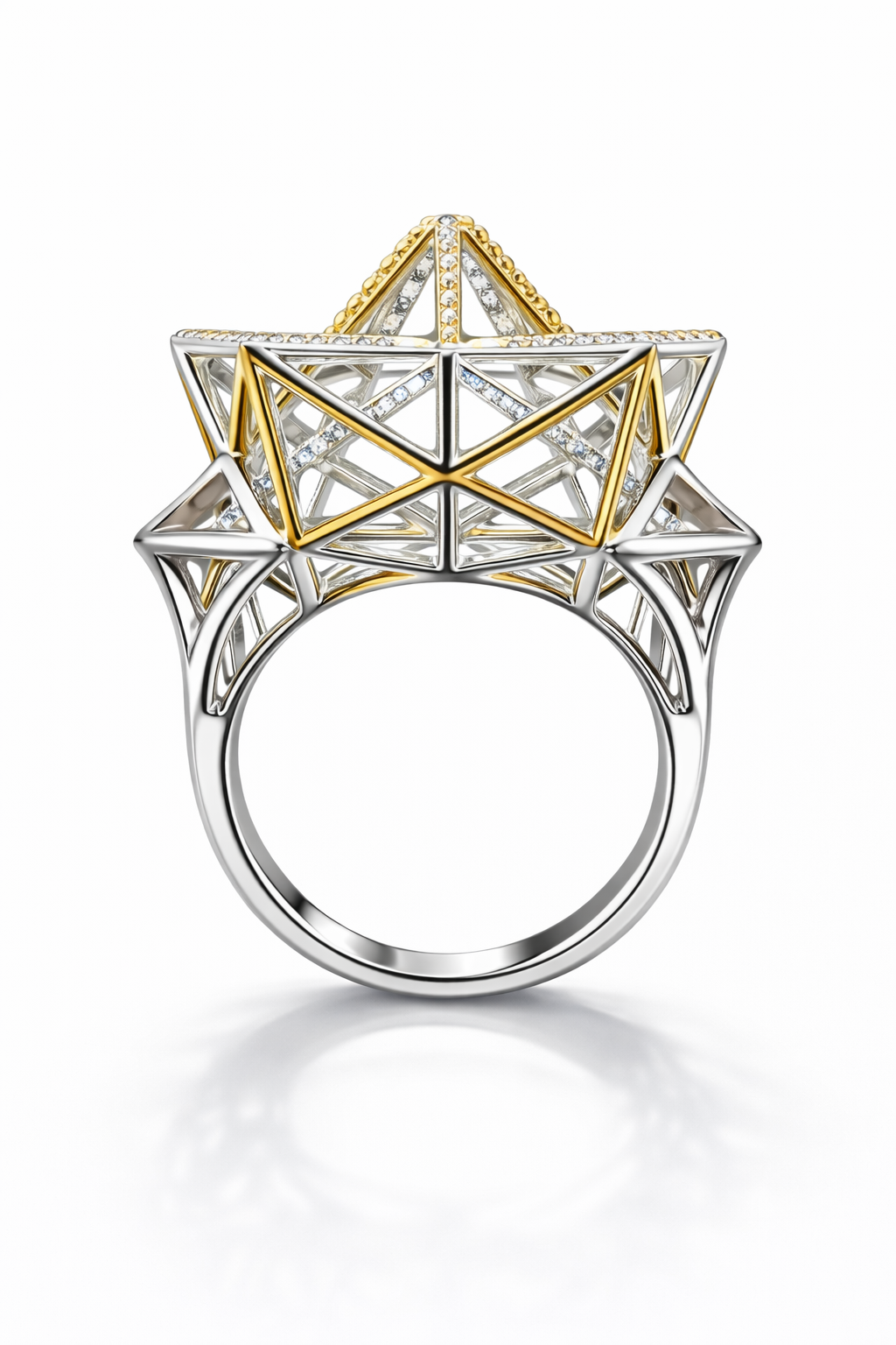 18K Gold Geometric Star Ring with Yellow Diamonds