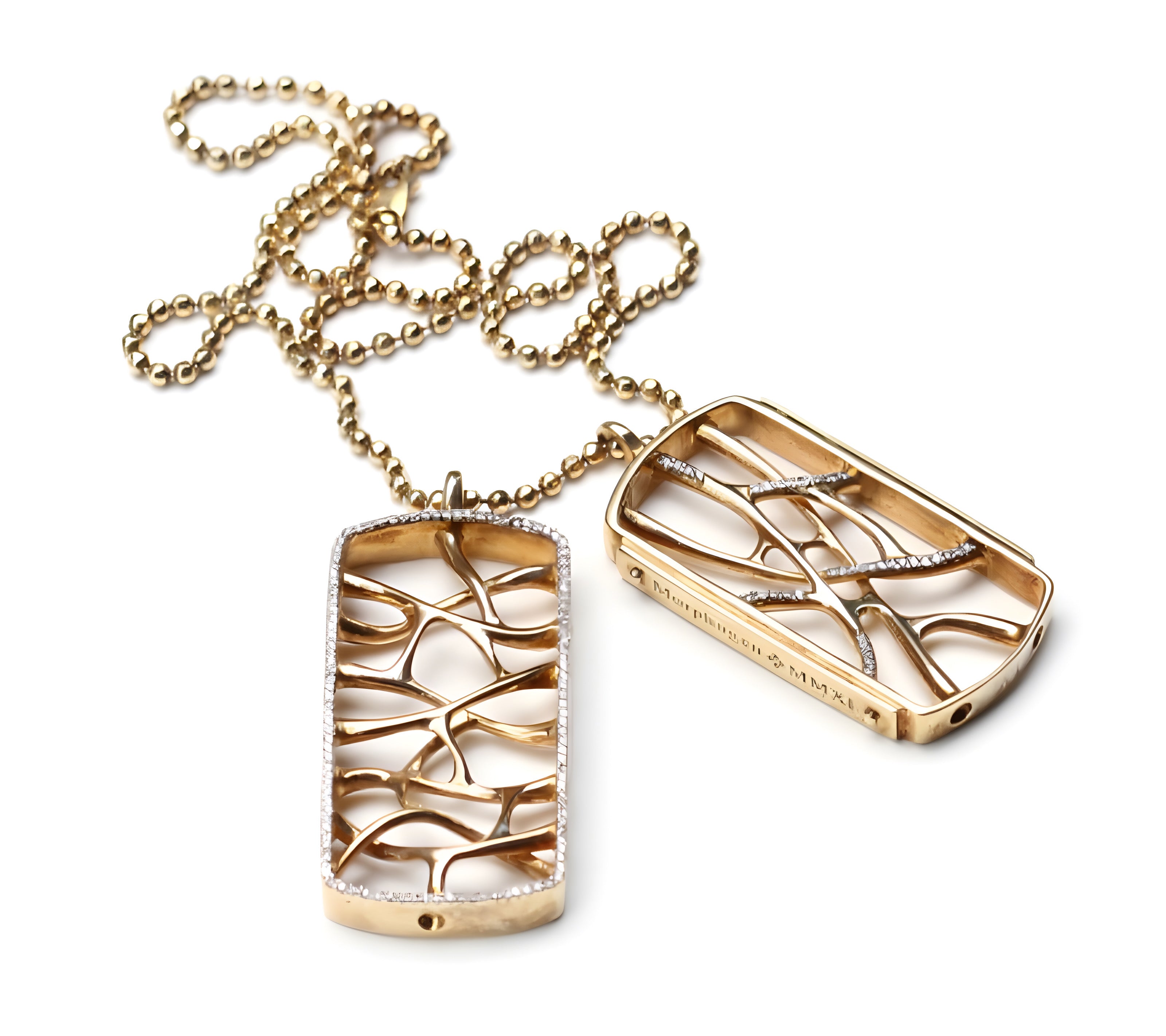 18k Gold Web Dog Tag Necklace
