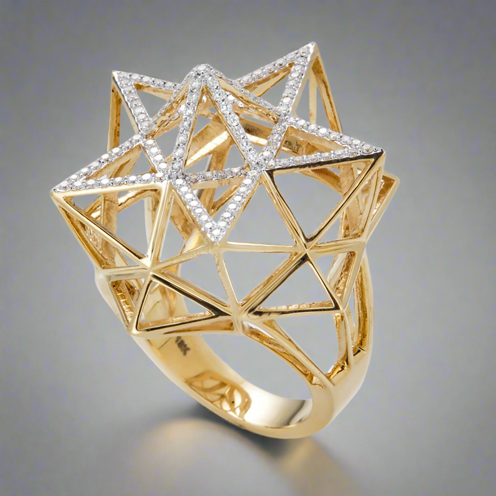 Framework Star Partial Diamond Pave Gold Ring