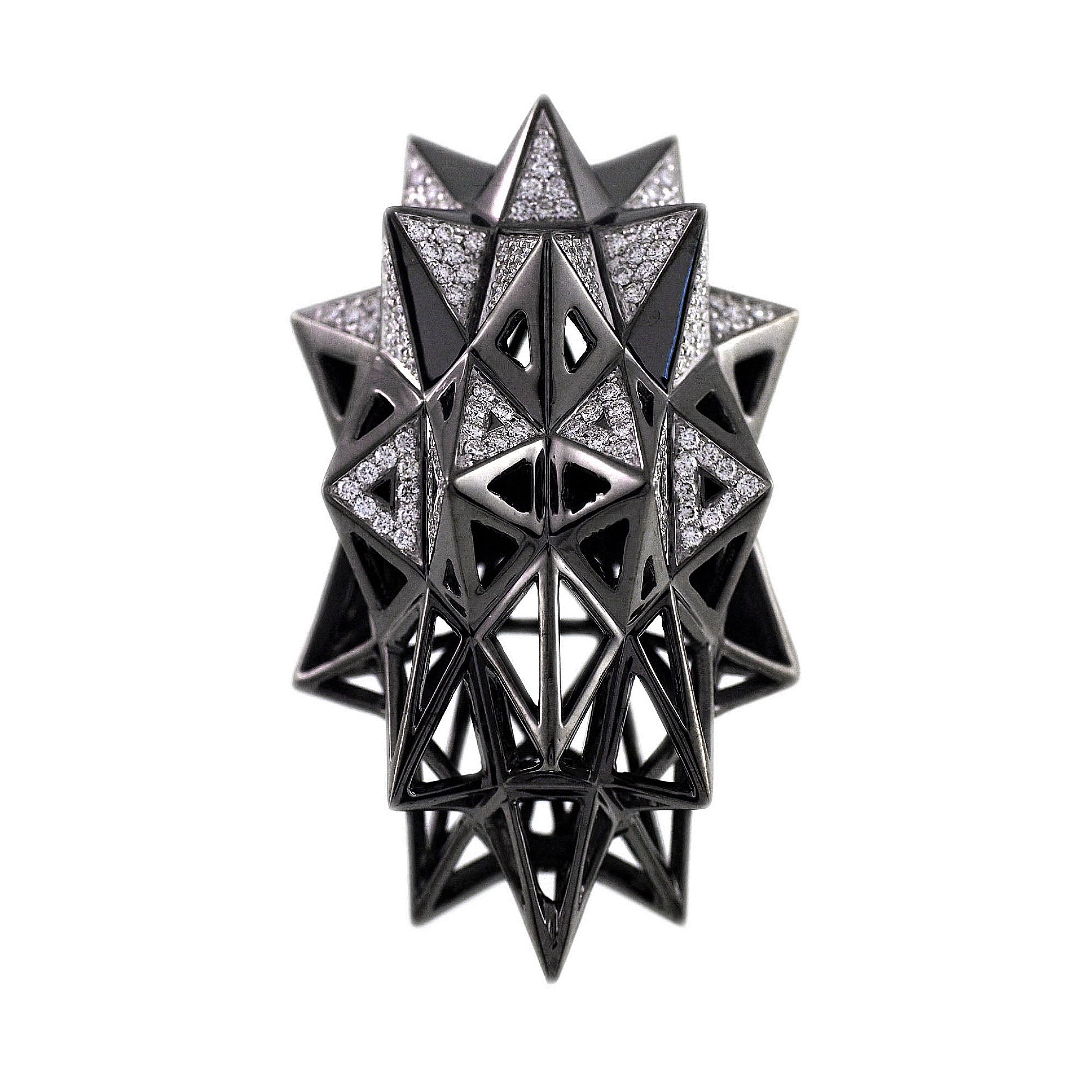 Black Stellated Star Diamond Gold Ring