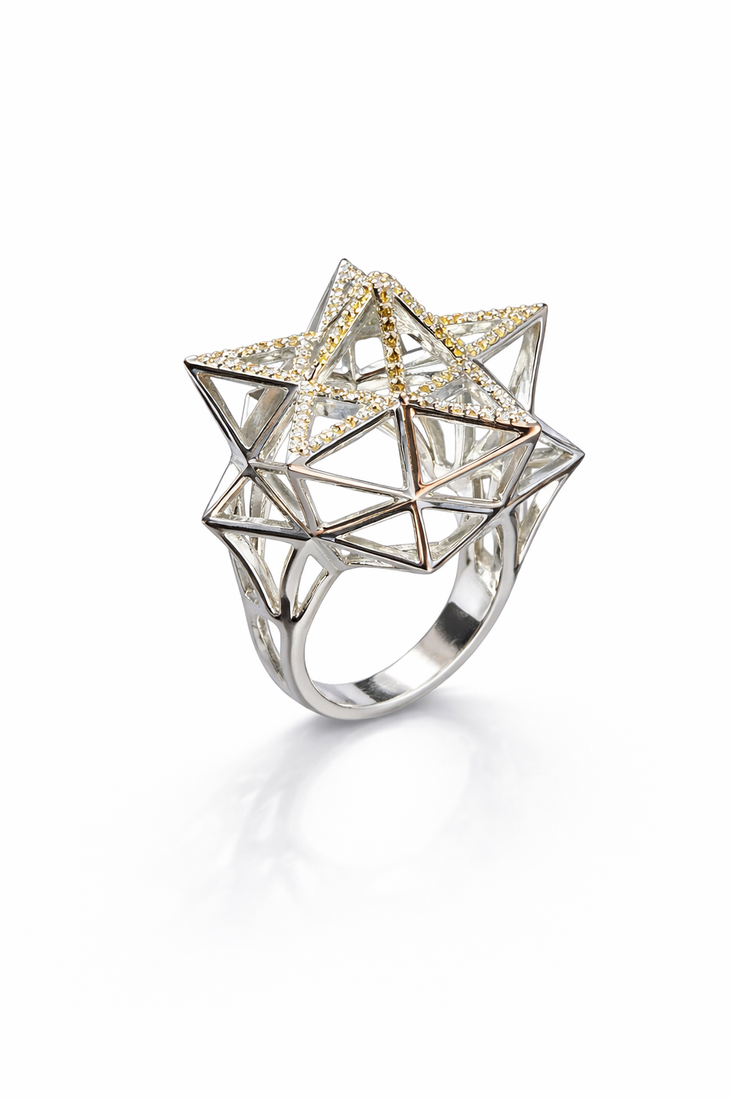 18K Gold Geometric Star Ring with Yellow Diamonds