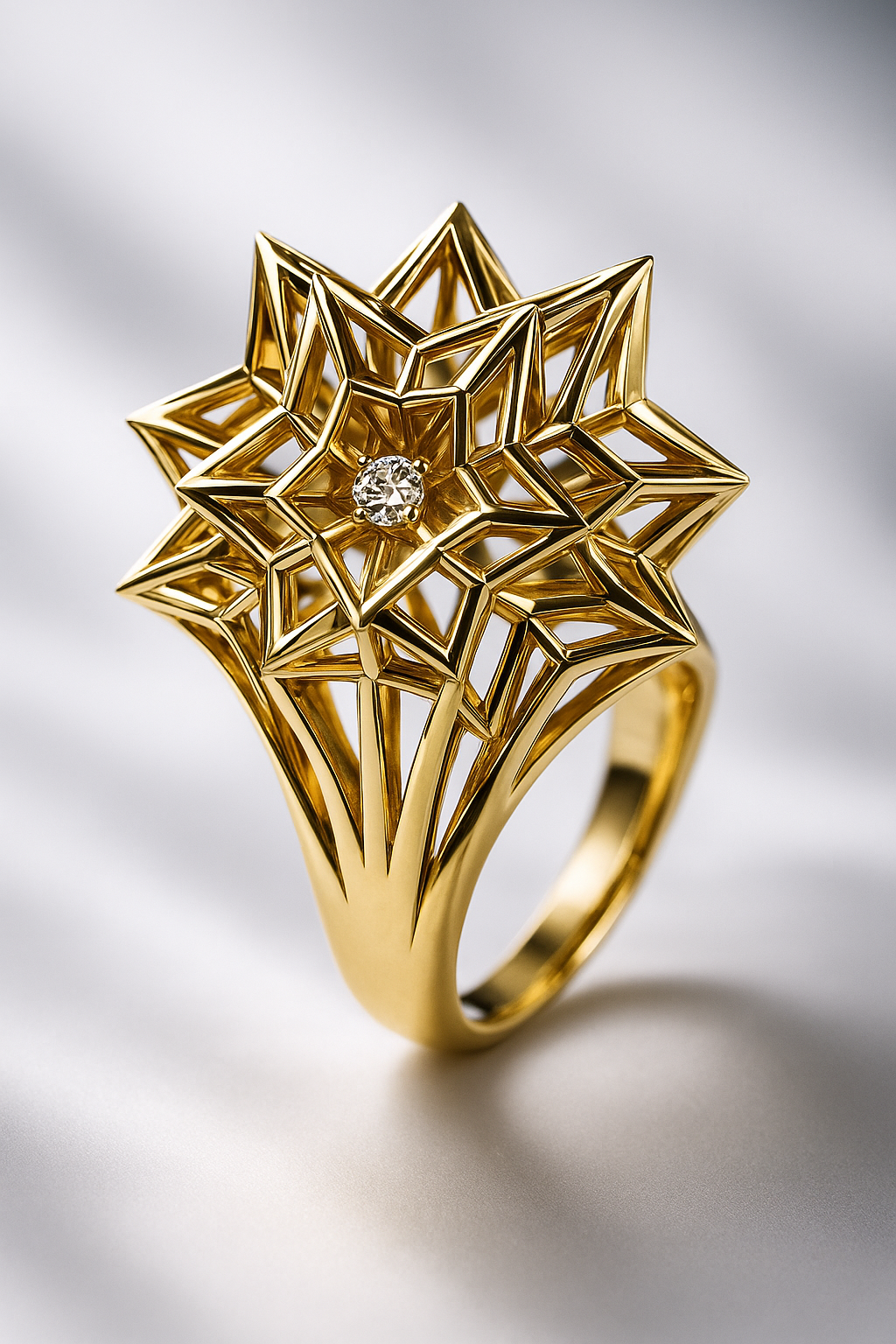 Helix Frame "Eye of God" 18k Gold Ring with Center Diamond