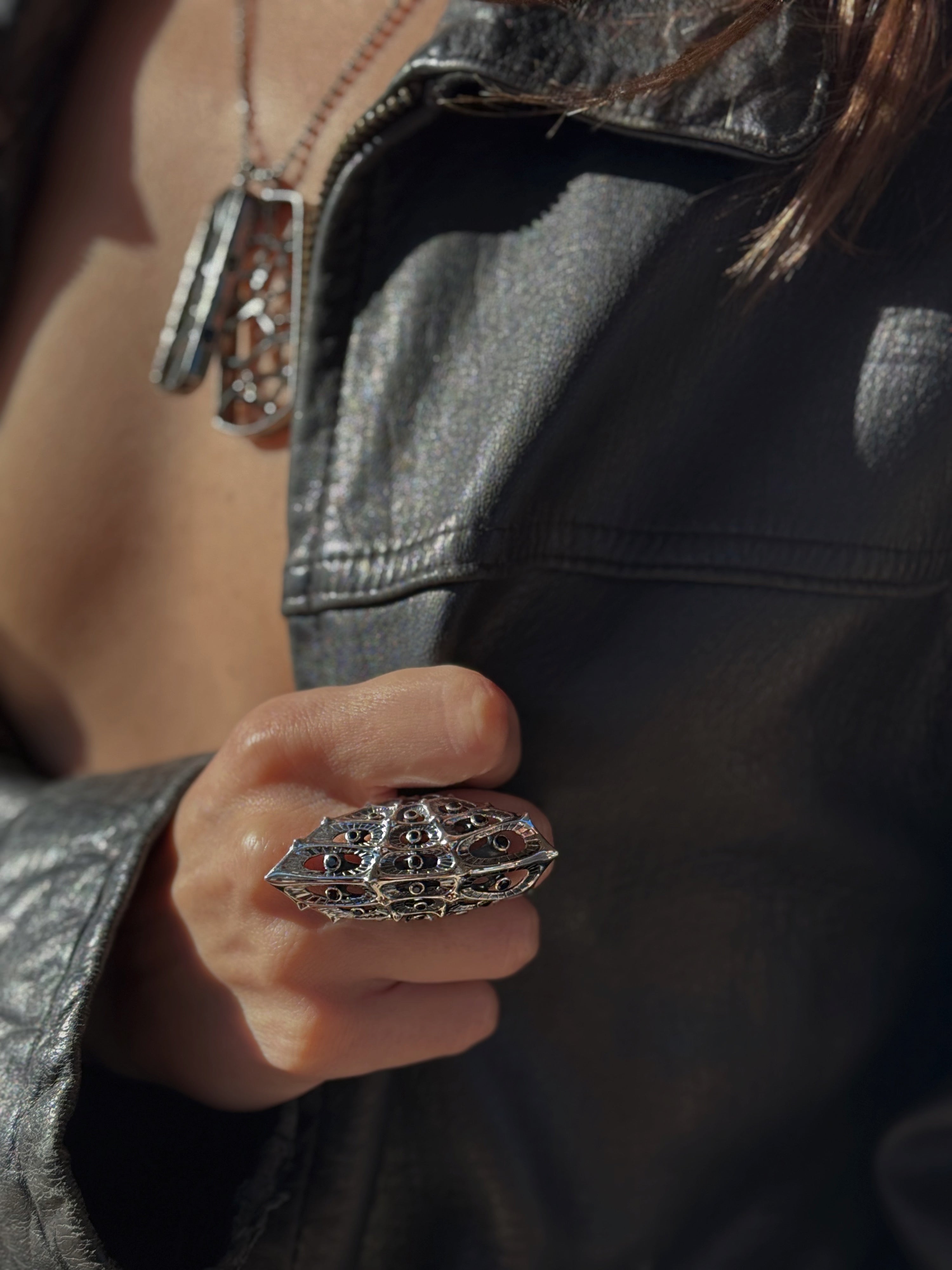 Morpho Ring: Sterling Silver with Black Onyx Accents