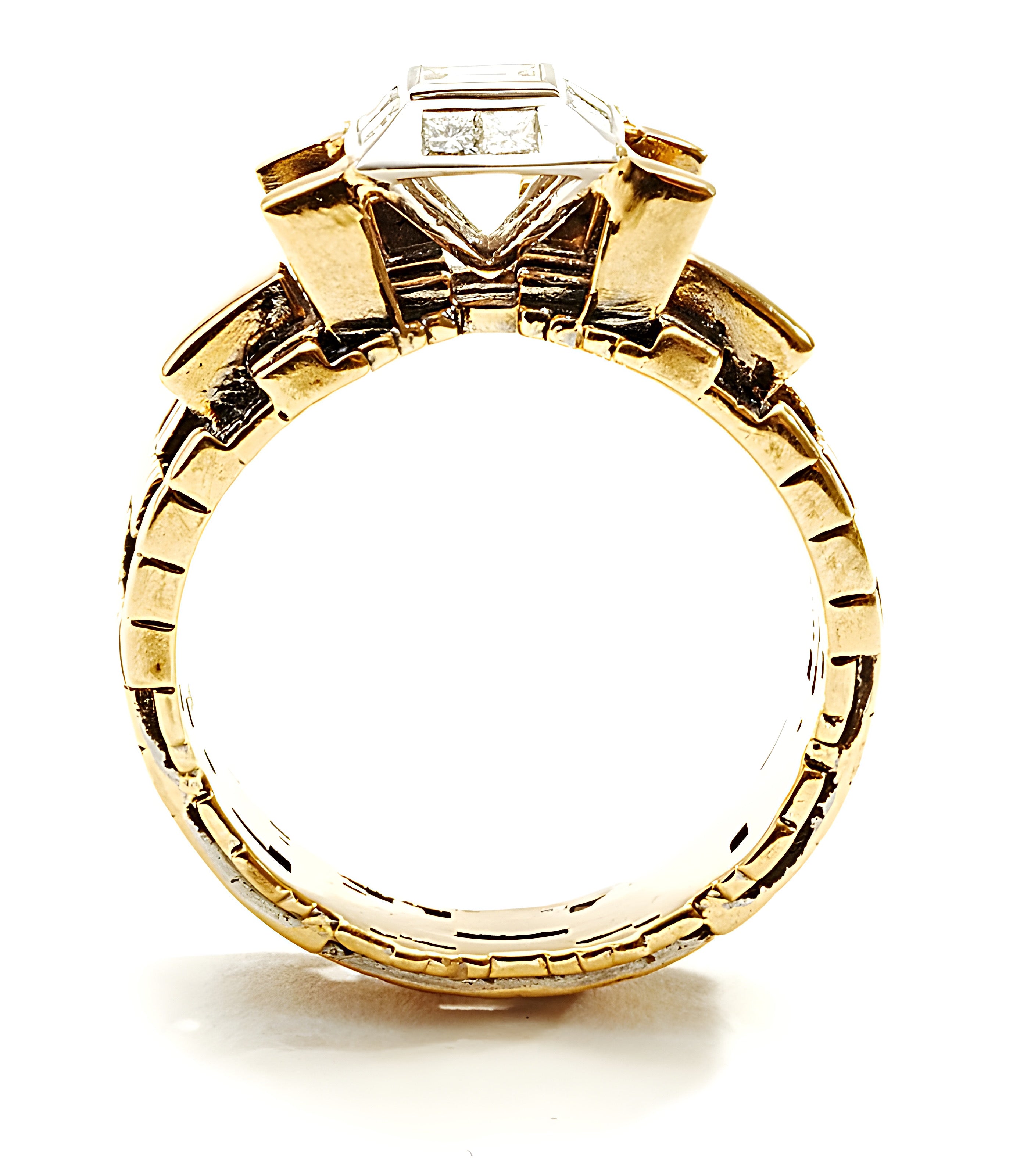 Bitcoin Blockchain Torus 18k Gold Ring with Center Baguette Diamond