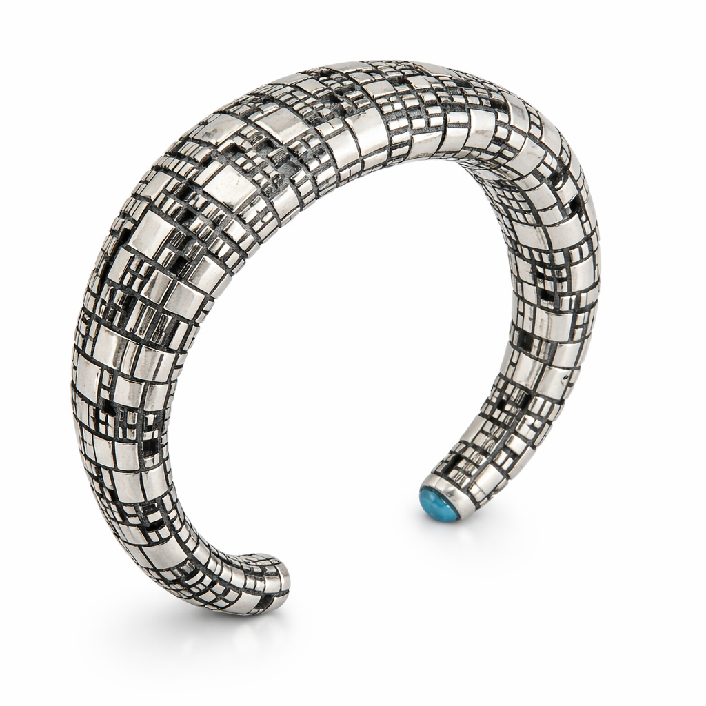 Bitcoin Blockchain Blue Topaz Sterling Silver Cuff