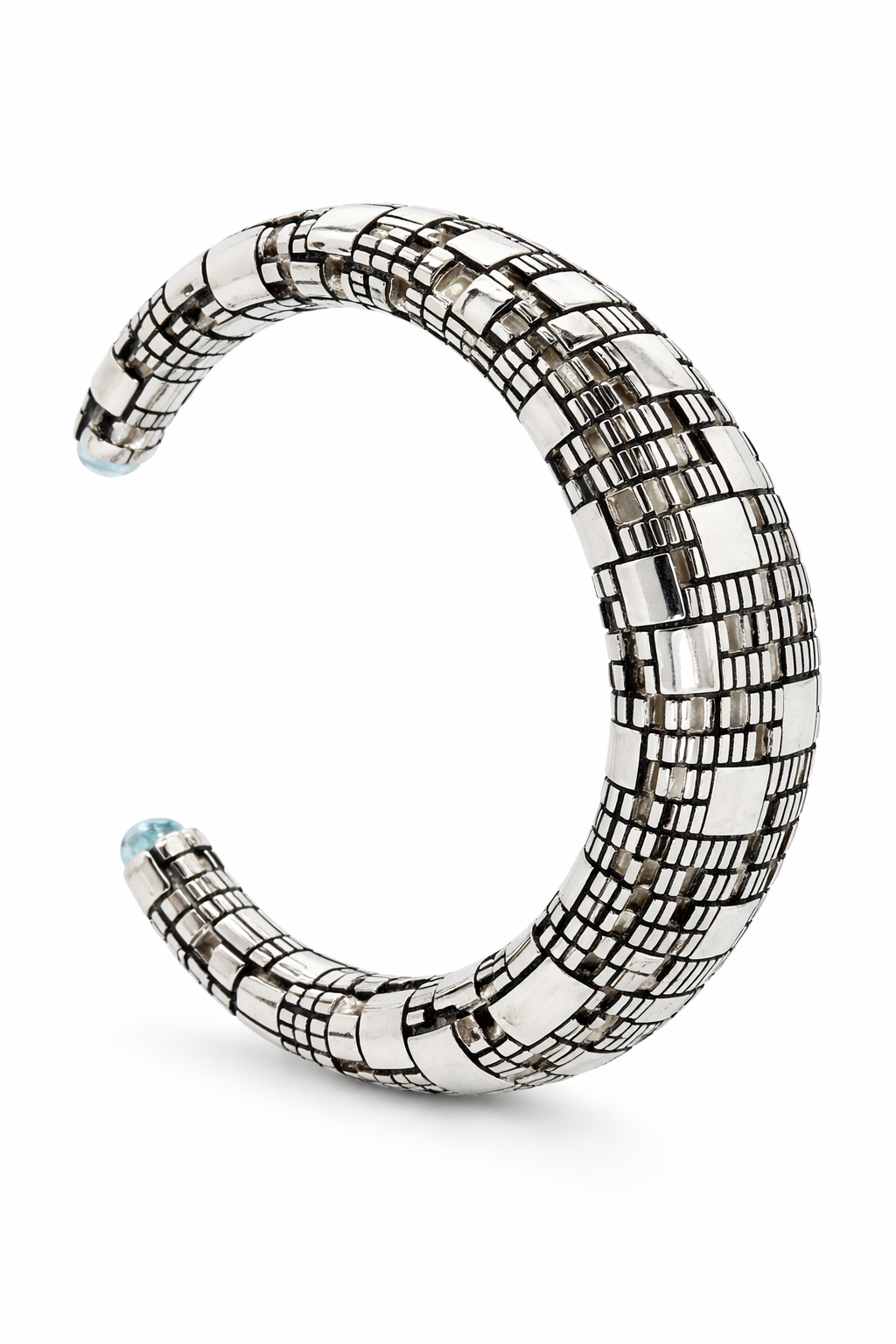 Bitcoin Blockchain Blue Topaz Sterling Silver Cuff