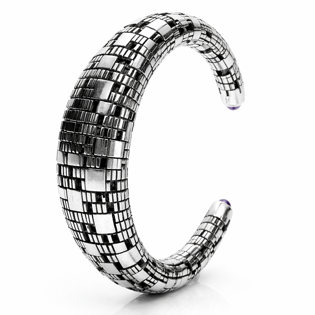 Bitcoin Blockchain Silver Cuff Bracelet