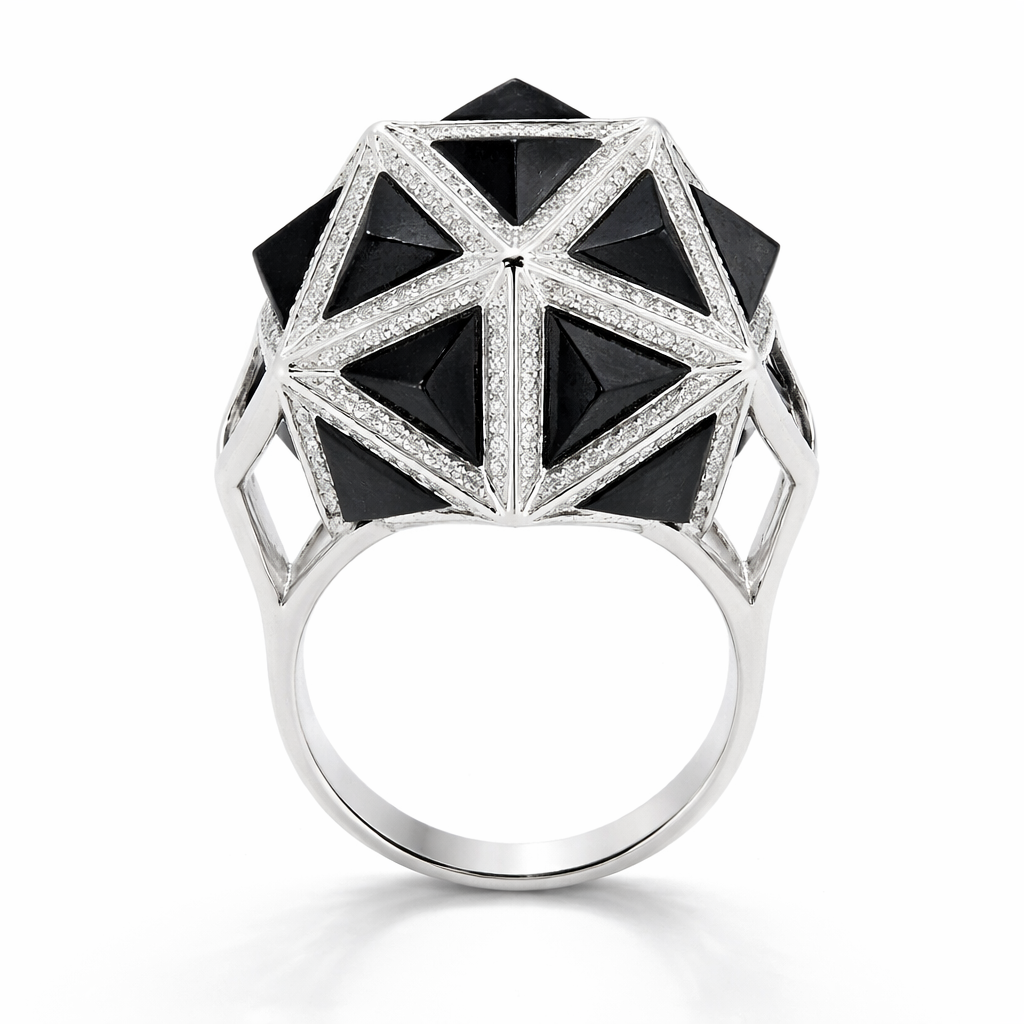 Icoso Black Sapphire and Diamonds 18k Gold Ring