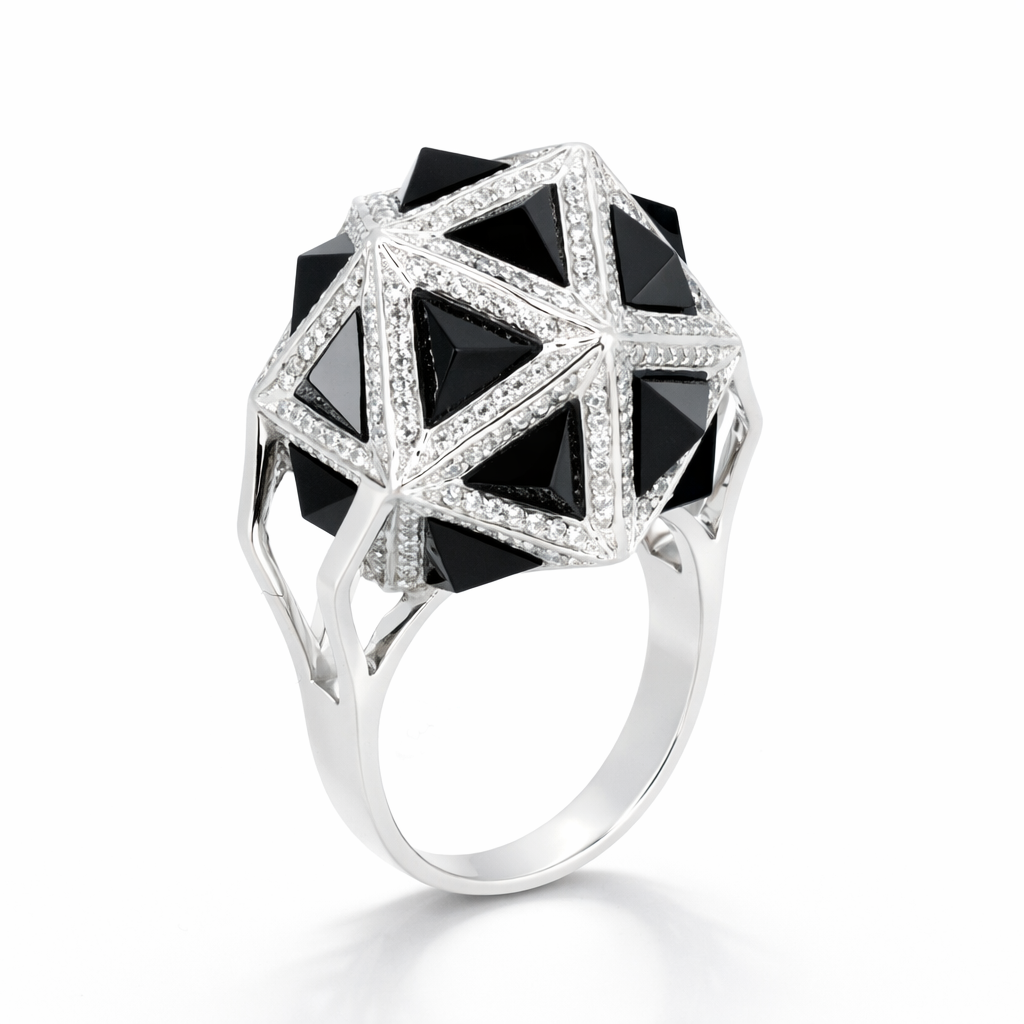 Icoso Black Sapphire and Diamonds 18k Gold Ring