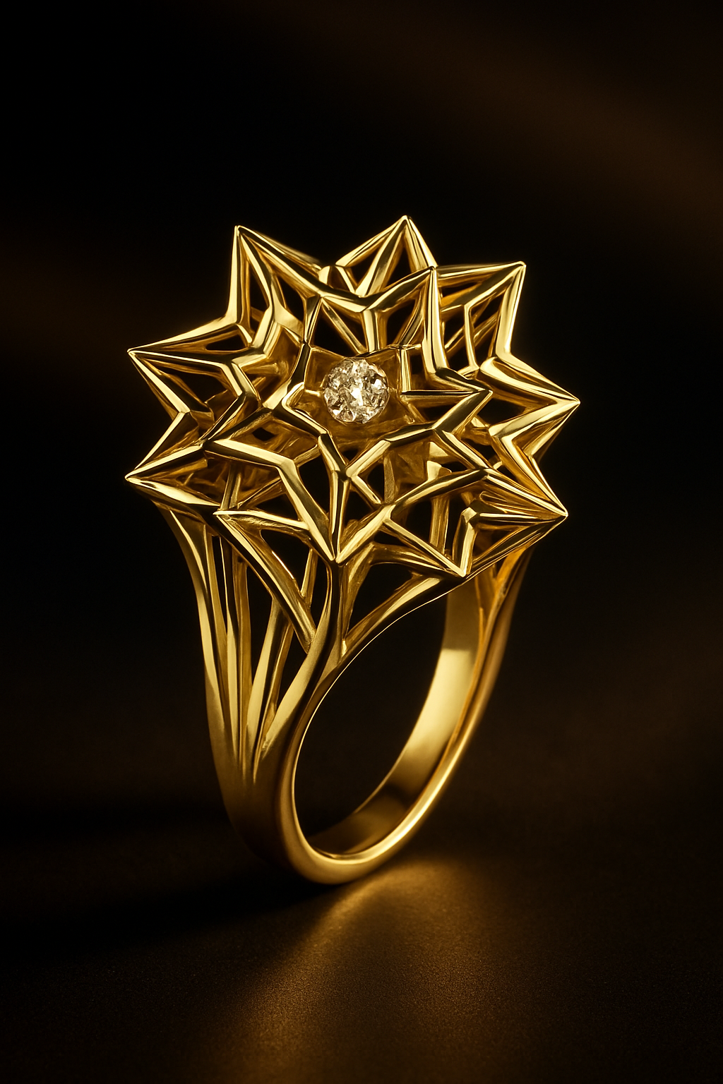 Helix Frame "Eye of God" 18k Gold Ring with Center Diamond