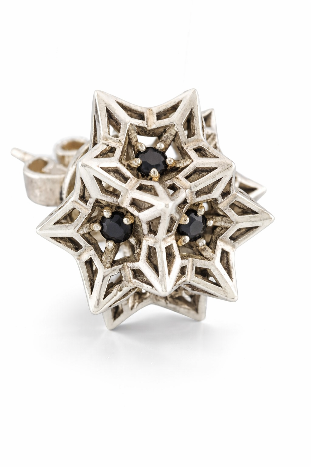 Flat Helix Frame Sapphire Stud Silver Earrings