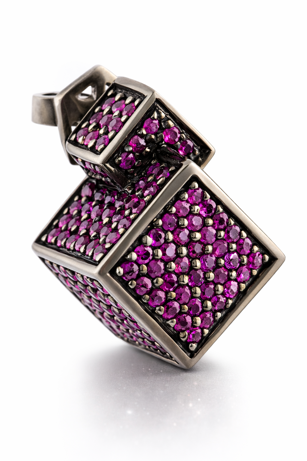 Fractality Cubes Ruby Stud Silver Earrings