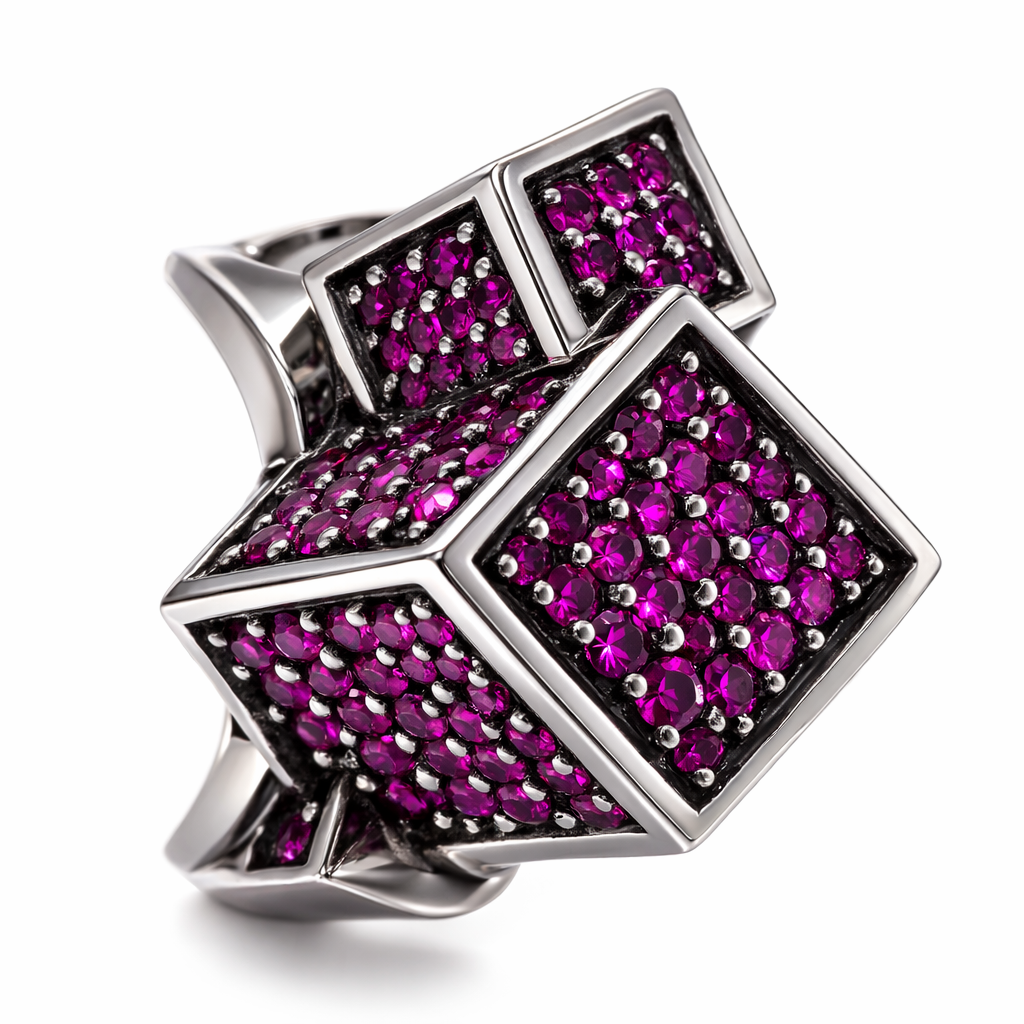 Fractality Ruby Cubes Silver Ring
