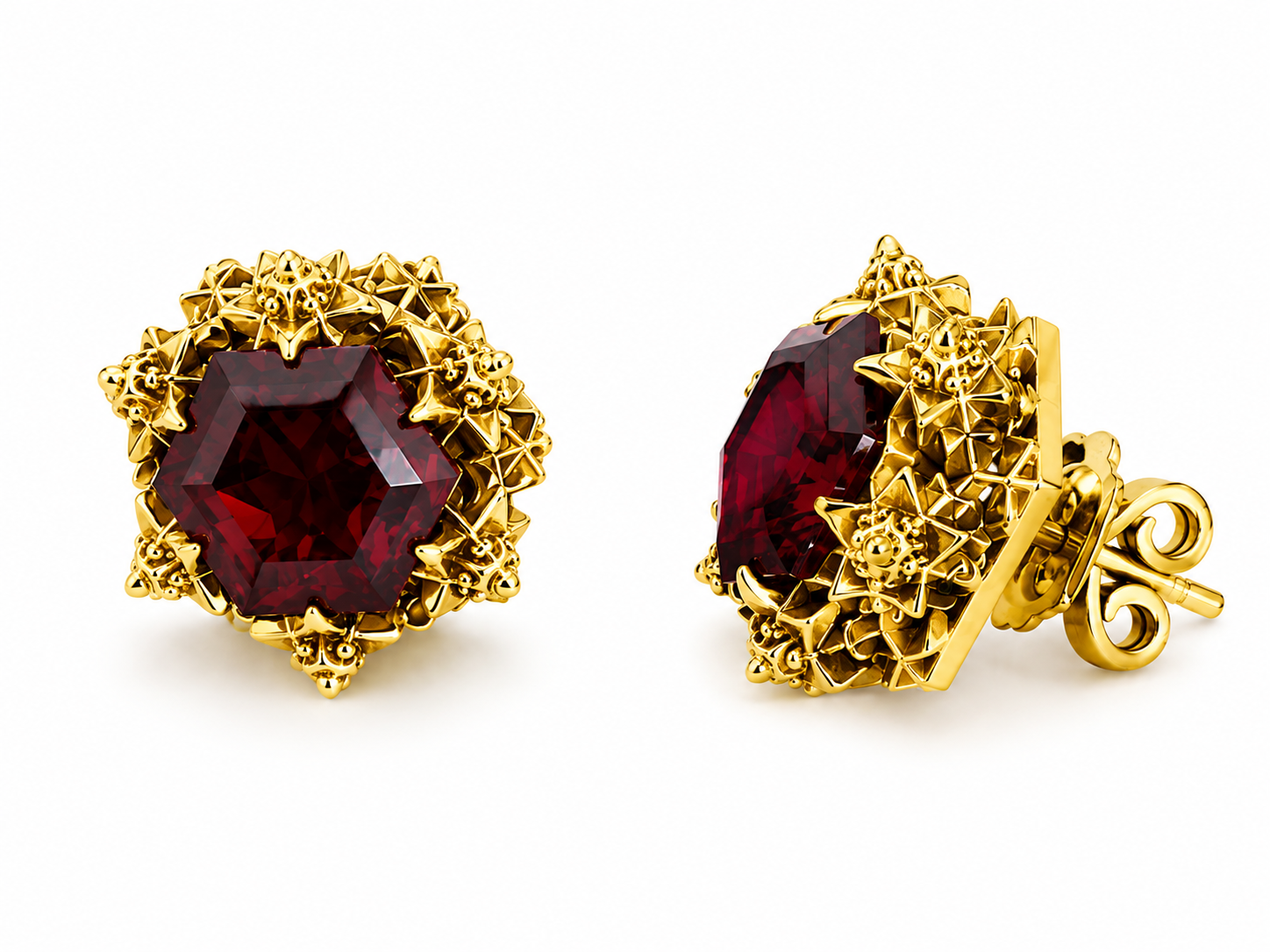 THOSCENE Ruby / Garnet Earrings — 18K Yellow Gold
