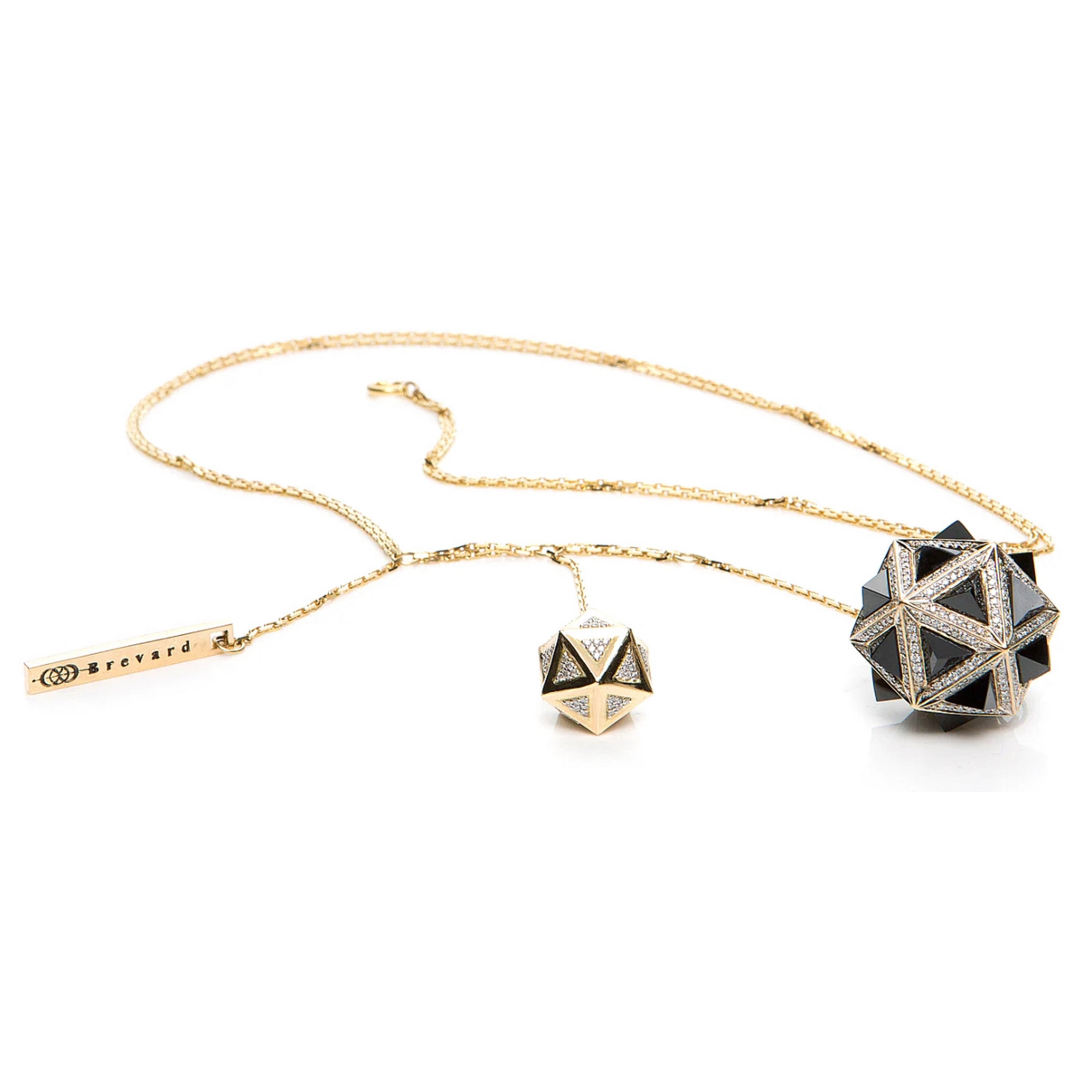 Icoso Diamond and Black Sapphire Pyramids 18K Gold Dual Pendant