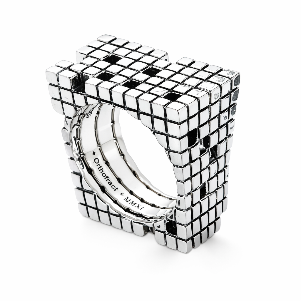 Metatron Tapered Square 4 Part Silver Ring