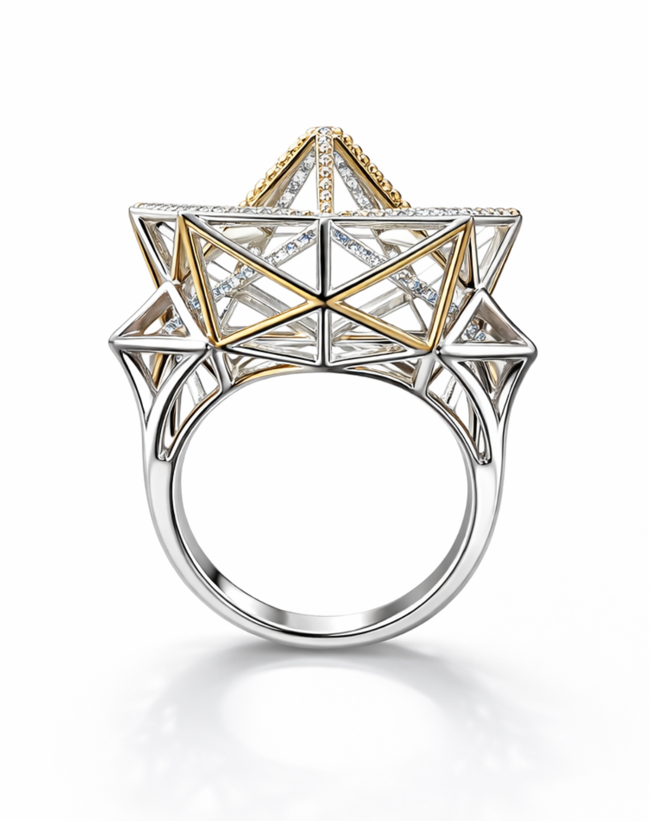 18K Gold Geometric Star Ring with Yellow Diamonds