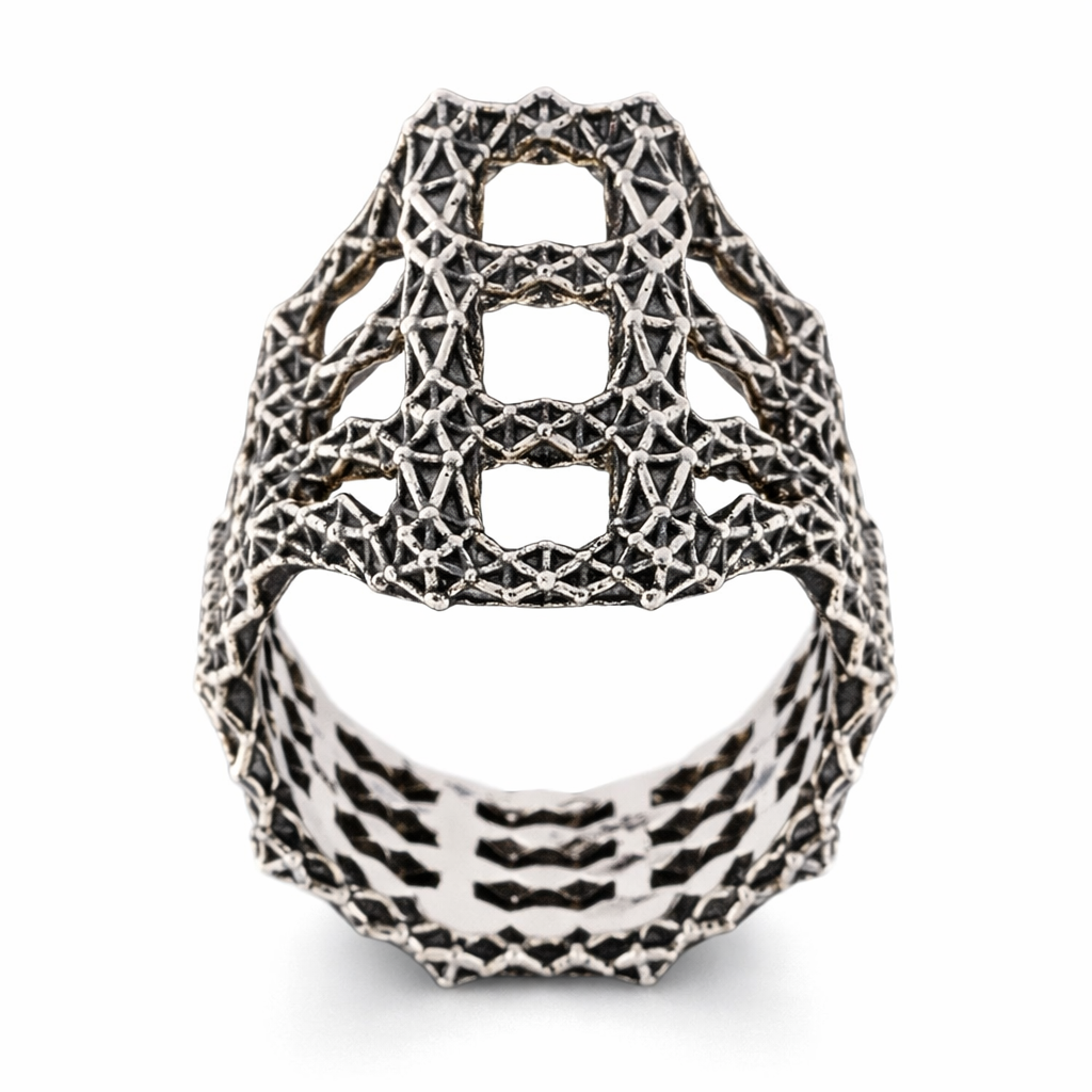 Singularity Molecule Long Silver Ring