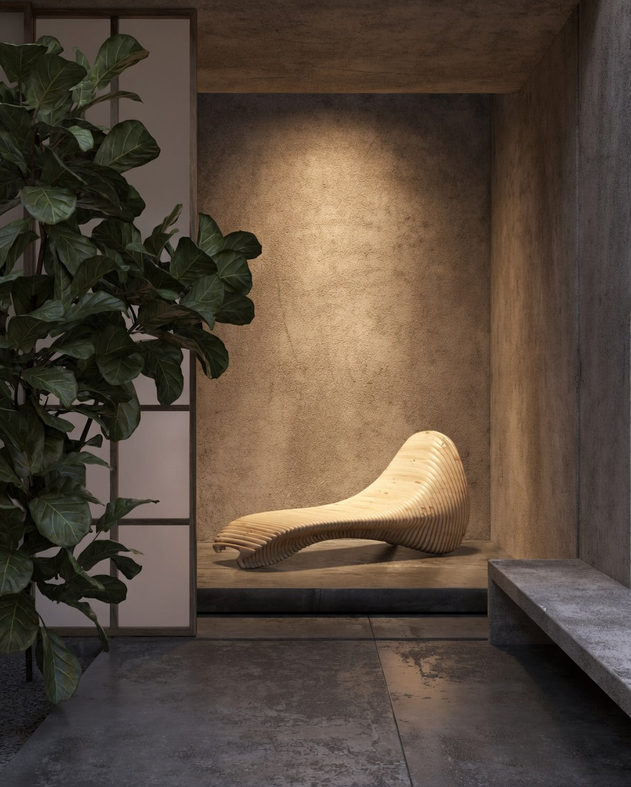 Handmade Teak Sun Chair – Sculptural Parametric Design