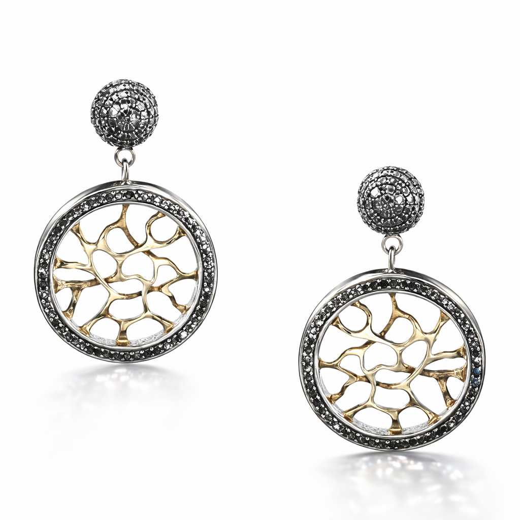 Webbed Black Diamond Silver Earrings