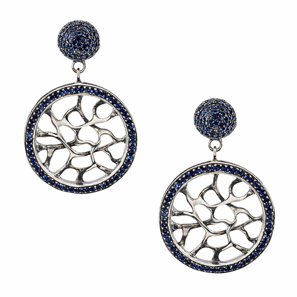 Webbed Blue Sapphire Silver Earrings