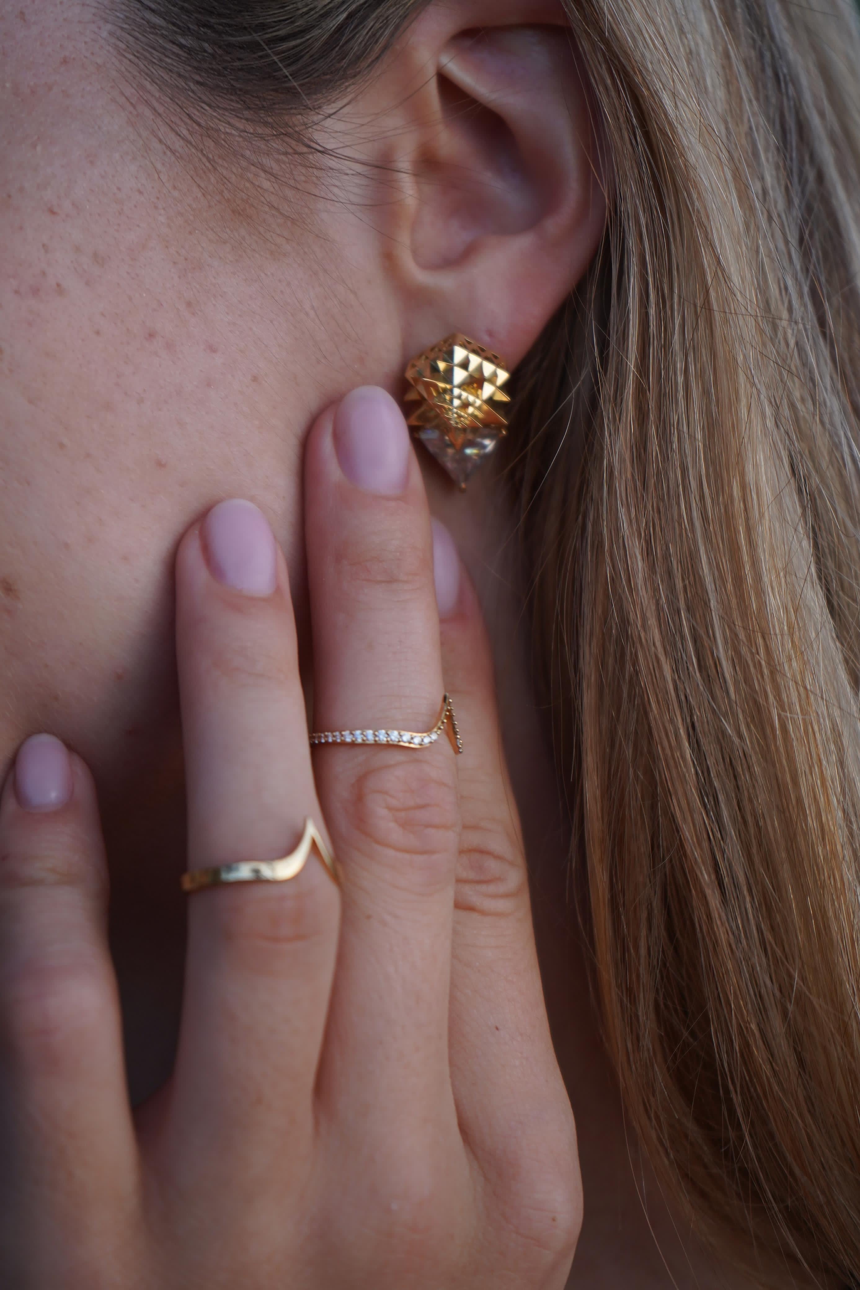 Thoscene Apex Drop Earrings  18K Gold & Custom-Cut Moissanite (Limited Edition)