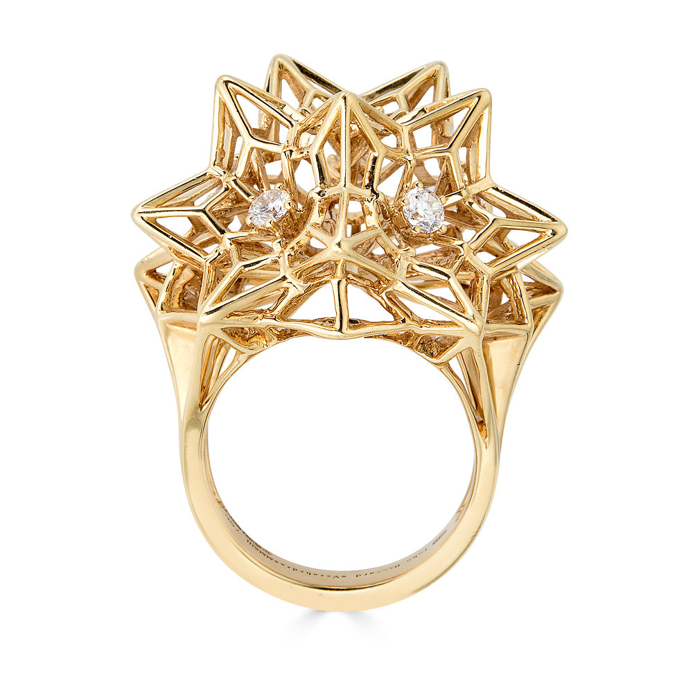 Helix Frame "Eye of God" 18k Gold Ring with Center Diamond - John Brevard