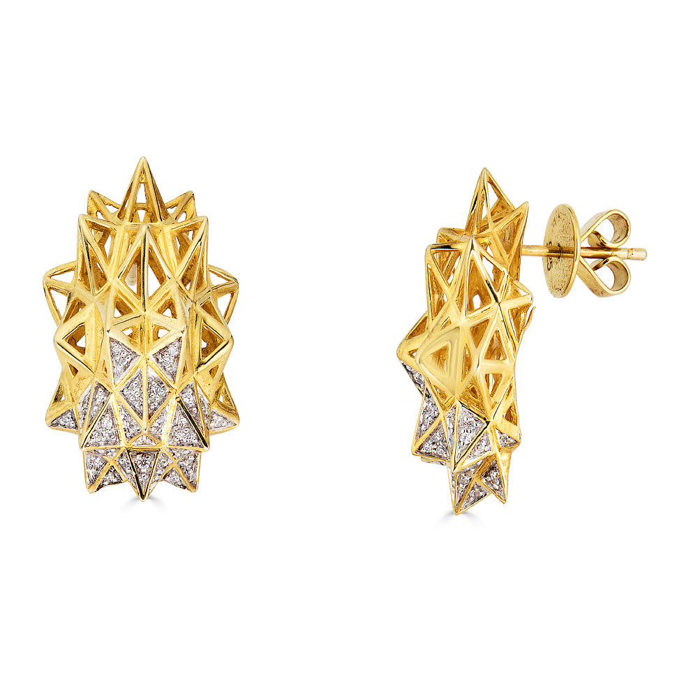 Stellated Stud Diamond and 18k Gold Earring - John Brevard