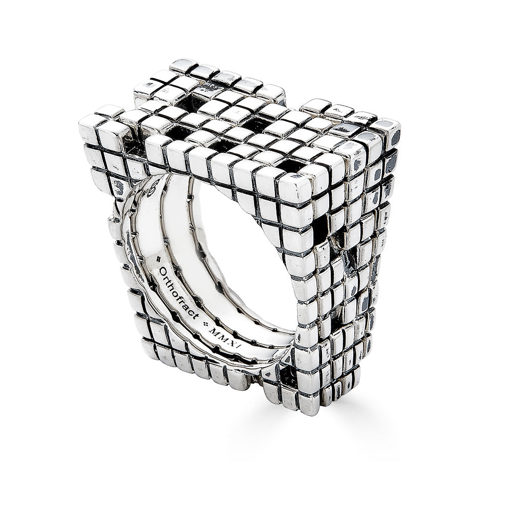 Metatron Tapered Square 4 Part Silver Ring - John Brevard