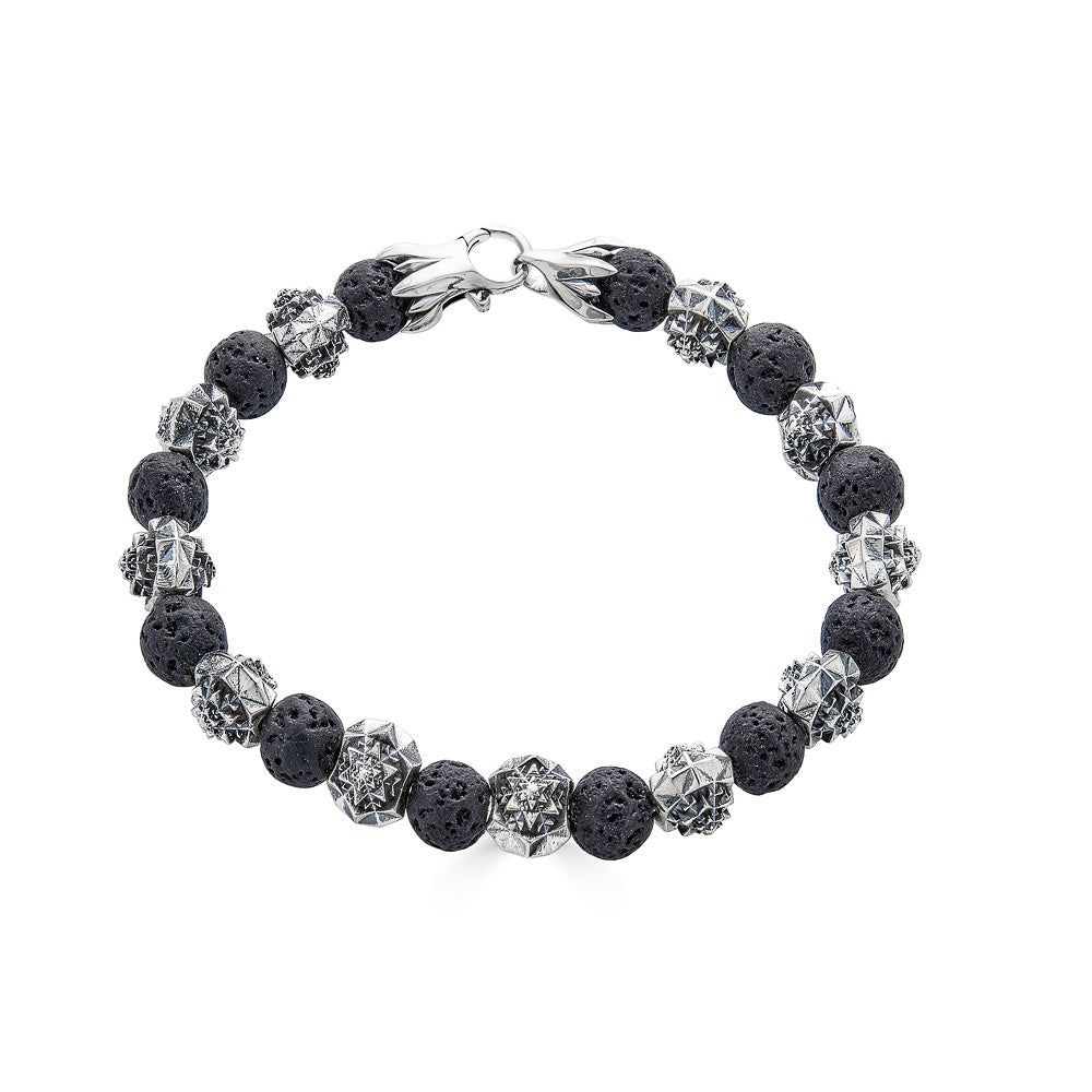 Temple Silver and Lava Stone Bracelet