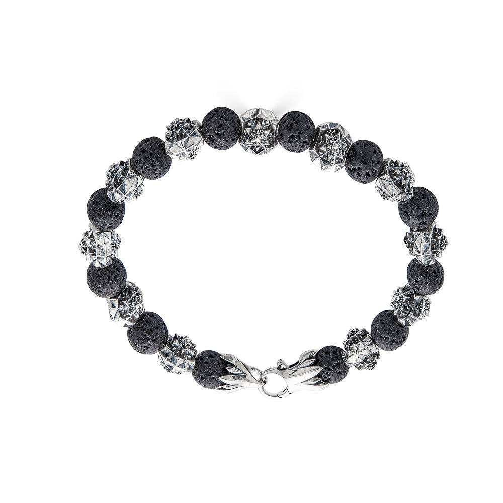 Temple Silver and Lava Stone Bracelet