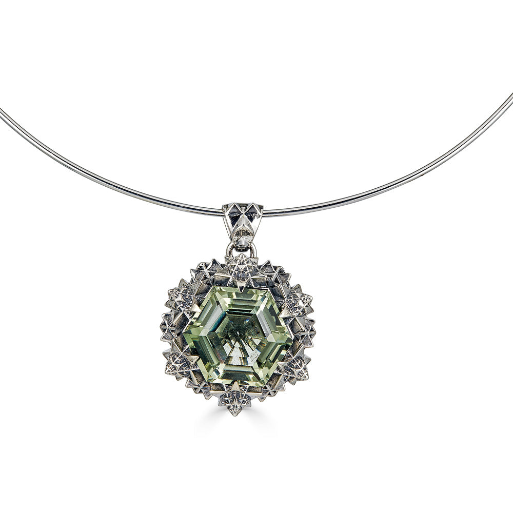 Thoscene Green Amethyst Silver Joy Pendant Necklace