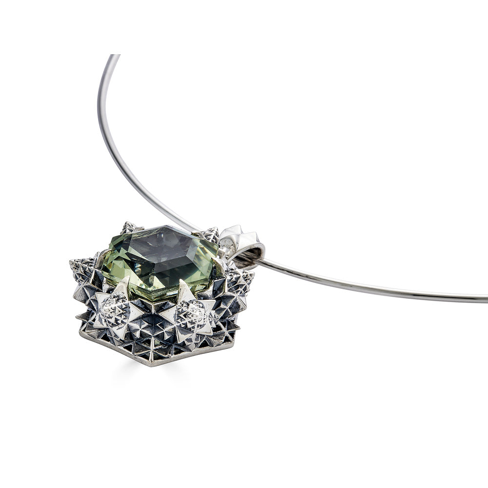 Thoscene Green Amethyst Silver Joy Pendant Necklace