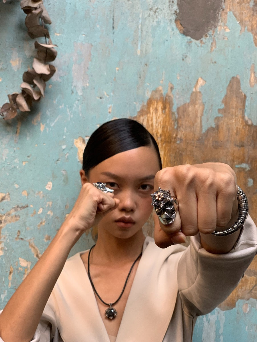 Silver Fractal Momento Mori Skull Ring - John Brevard