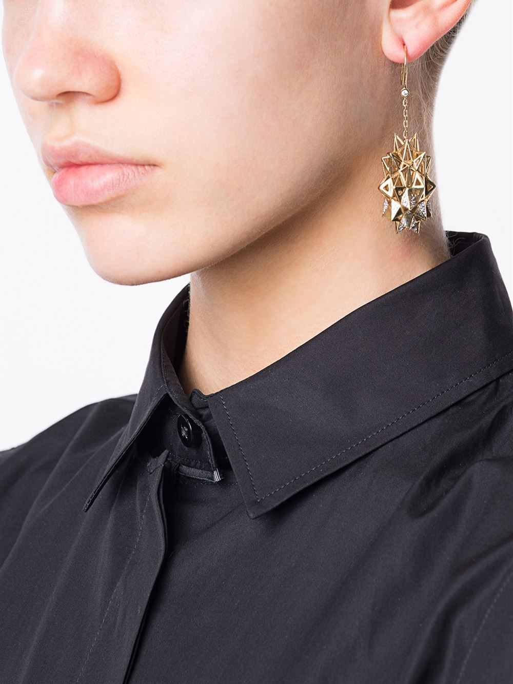 Stellated Diamond Gold Dangle Earrings - John Brevard