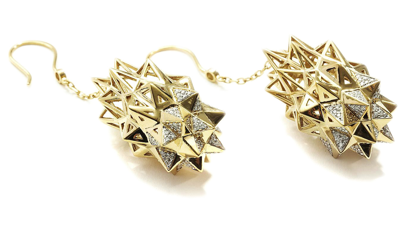 Stellated Diamond Gold Dangle Earrings - John Brevard