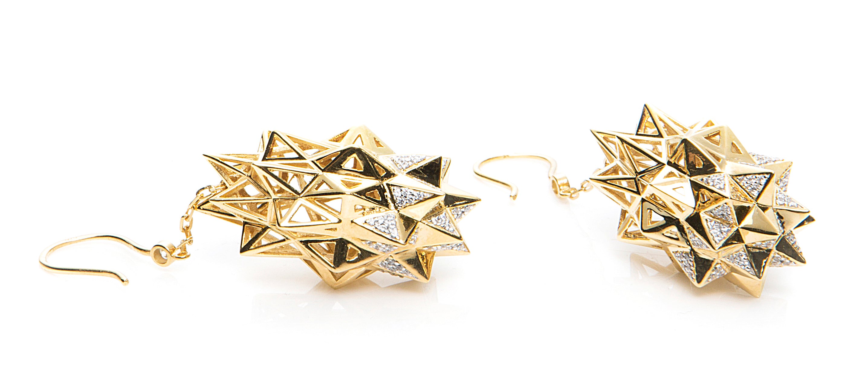 Stellated Diamond Gold Dangle Earrings - John Brevard