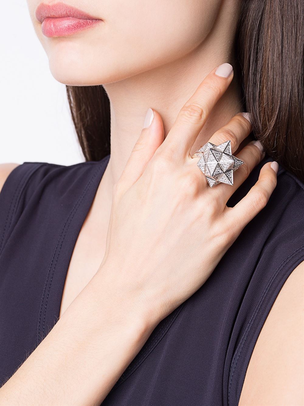 Tetra Star Ring in 18k White Gold and Gray Diamonds - John Brevard