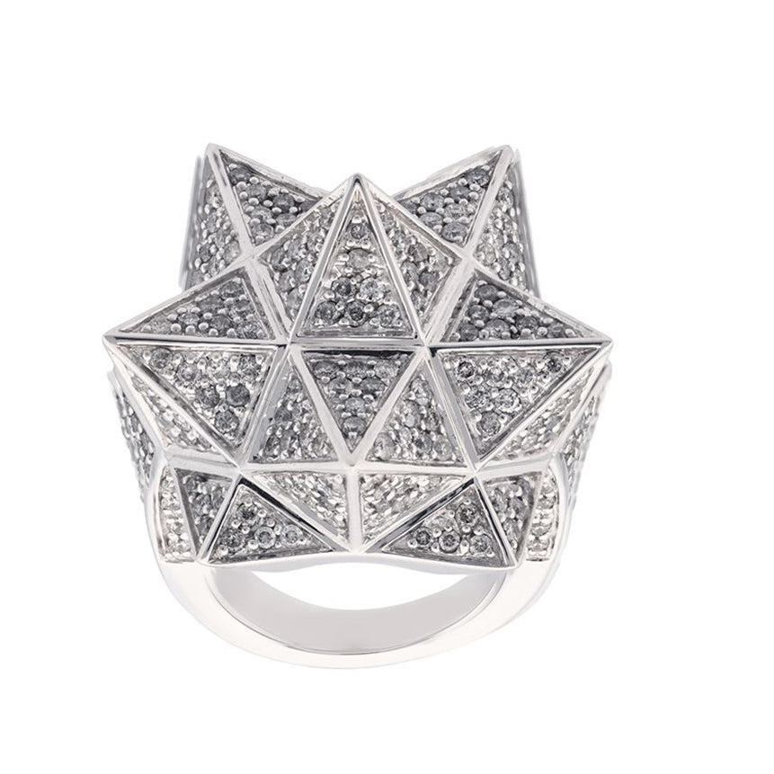 Tetra Star Ring in 18k White Gold and Gray Diamonds - John Brevard