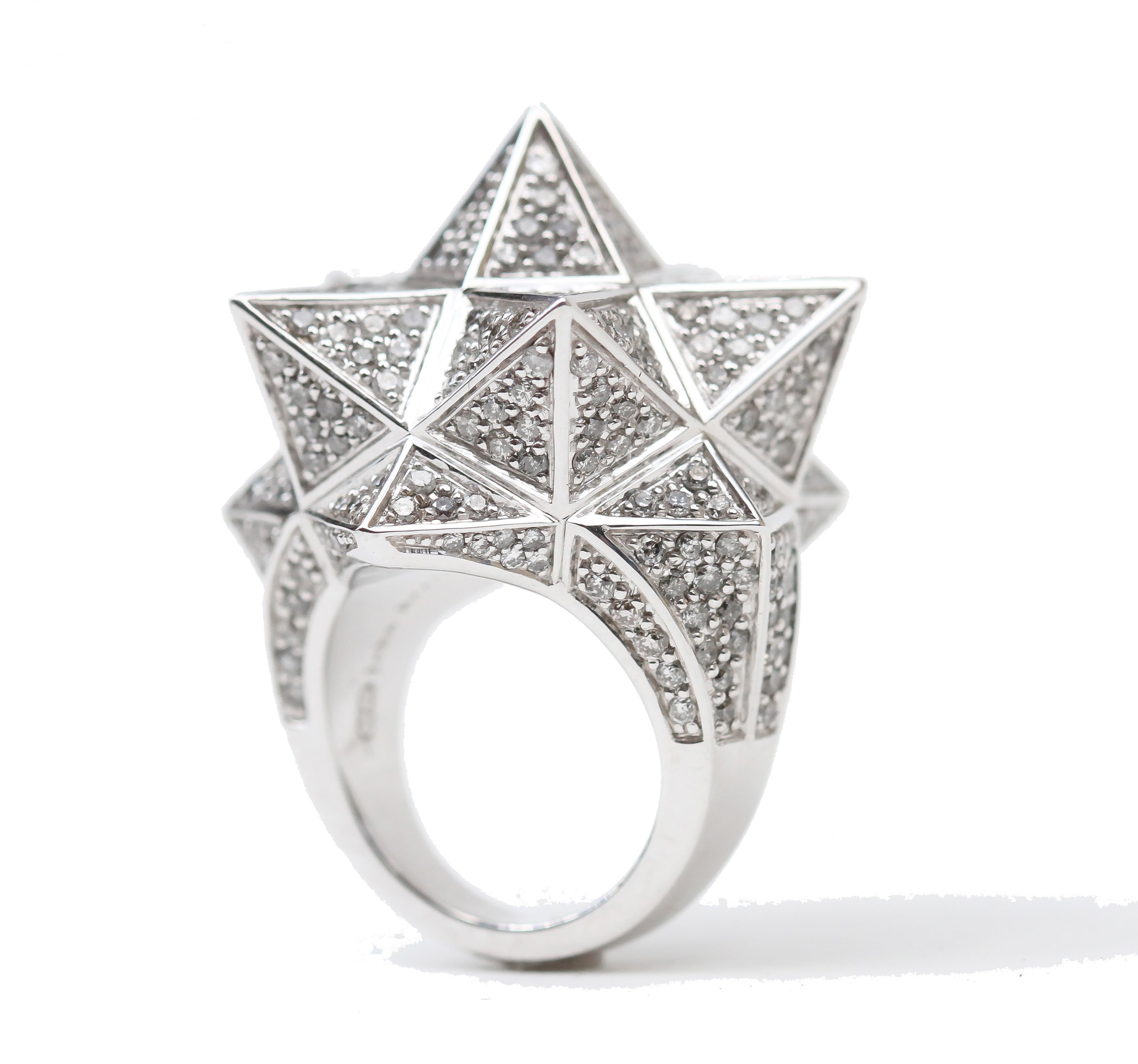 Tetra Star Ring in 18k White Gold and Gray Diamonds - John Brevard