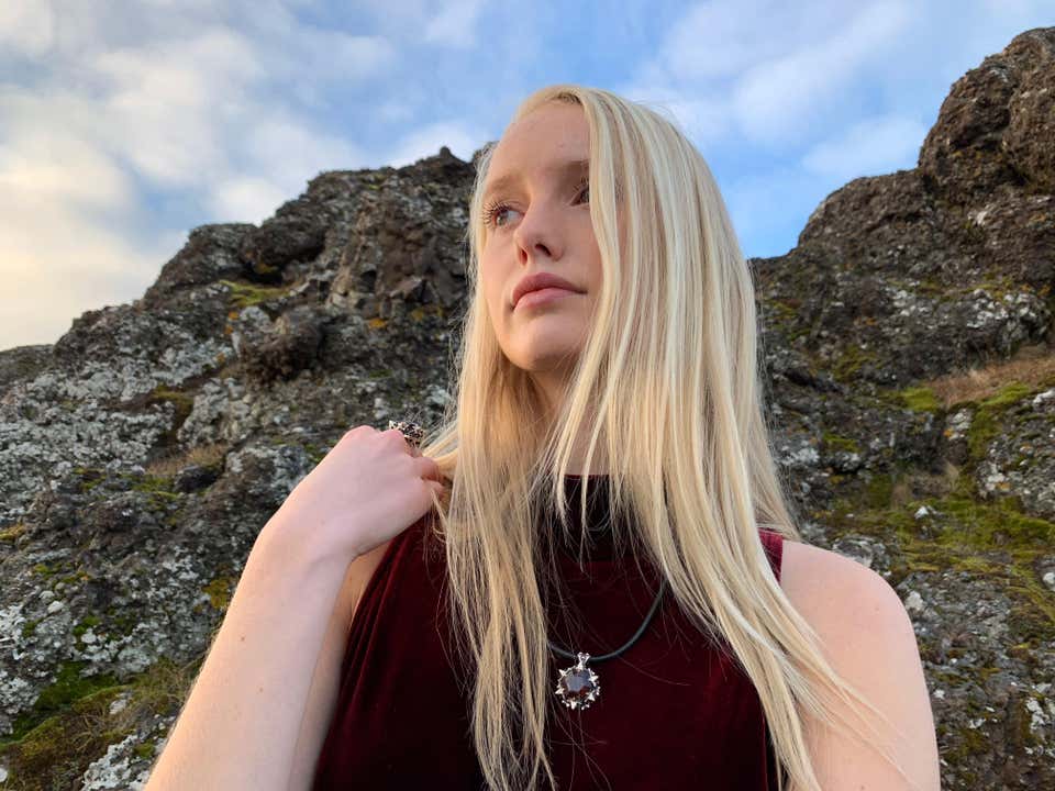 Thoscene Garnet and Sterling Silver Love Pendant Necklace - John Brevard