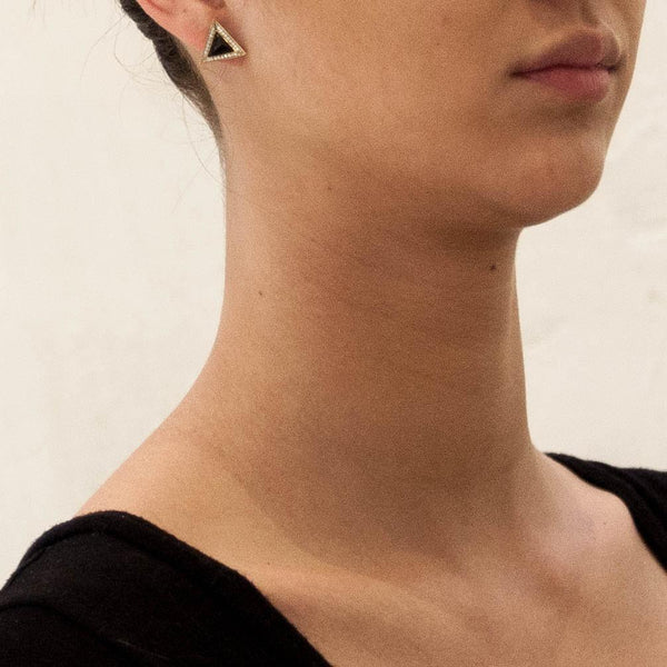 Black Pyramid Triangle Gold Stud Earrings John Brevard