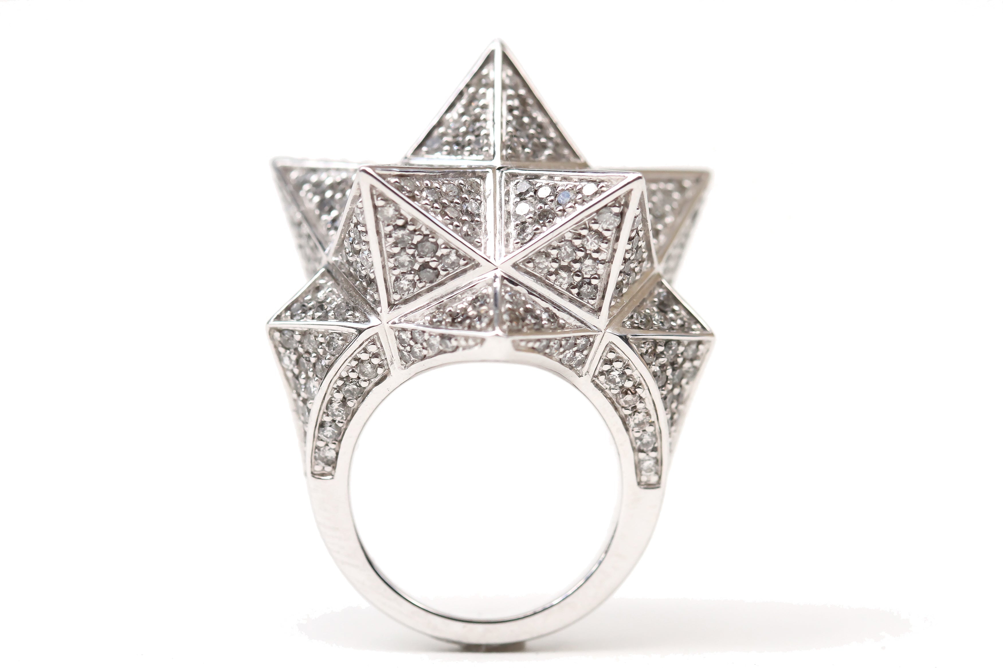 Tetra Star Ring in 18k White Gold and Gray Diamonds - John Brevard