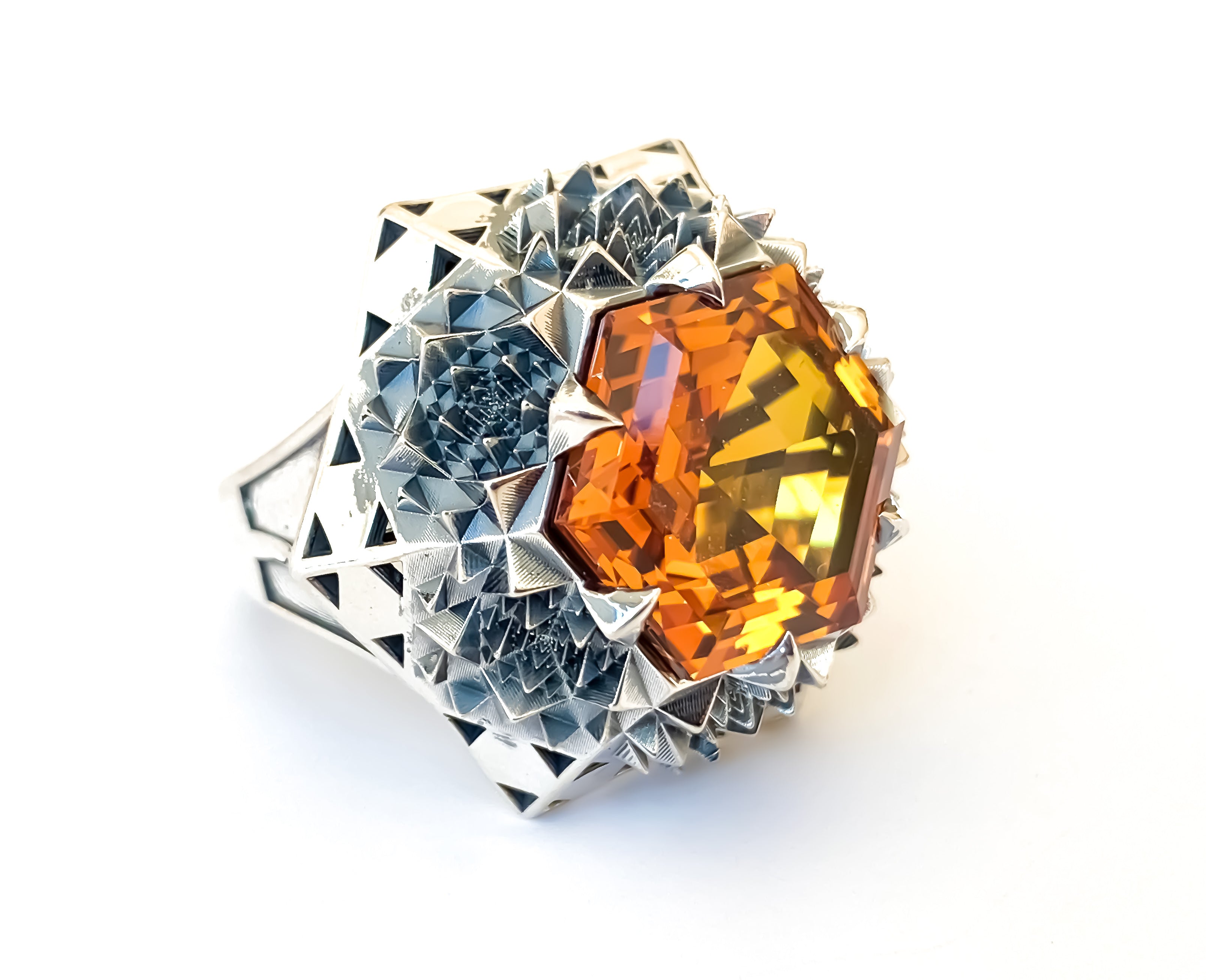 Silver Fractal Citrine Sun Ring - John Brevard