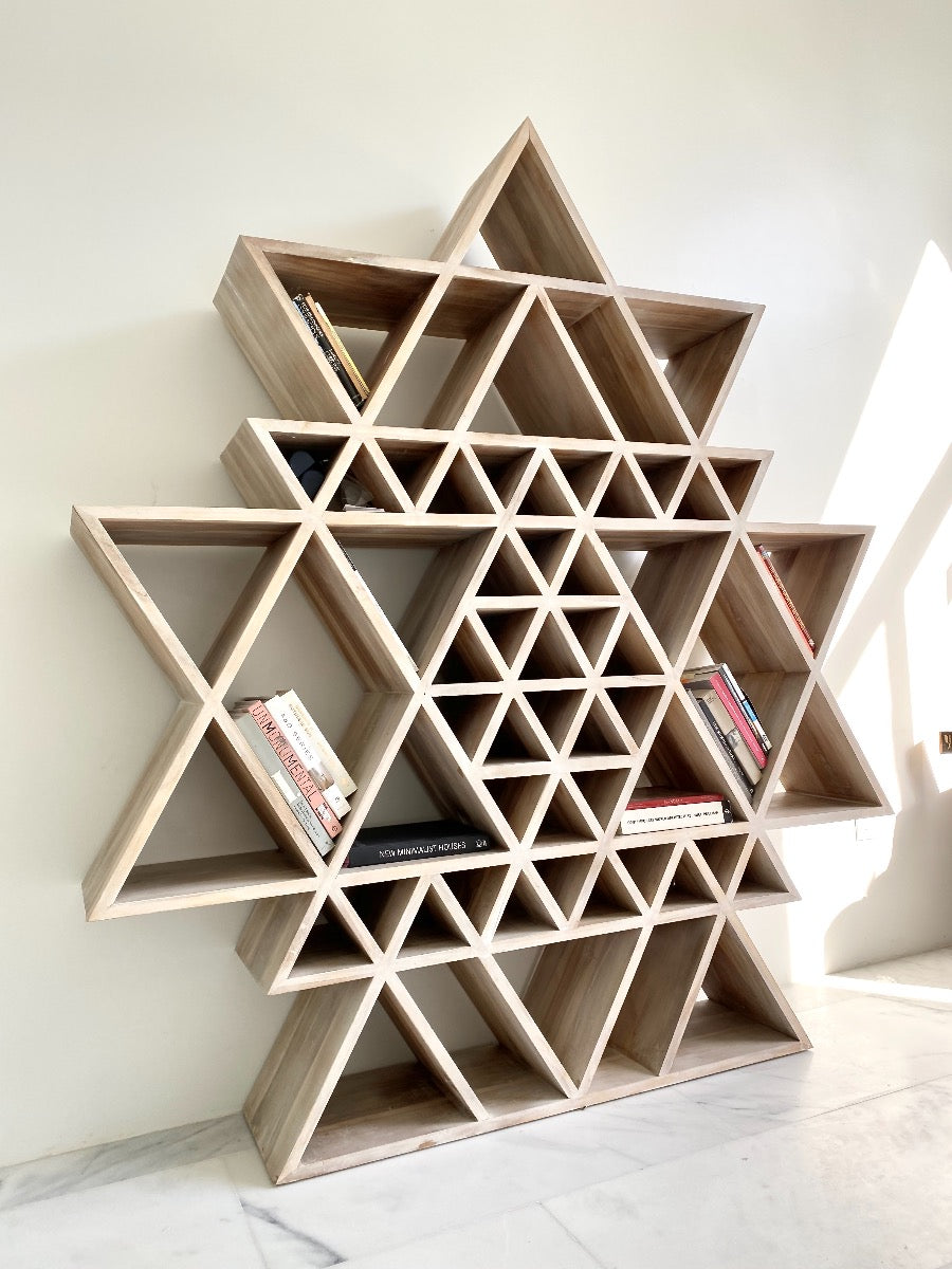 Geometric Fractal Bookshelf Made of Solid Teakwood - John Brevard