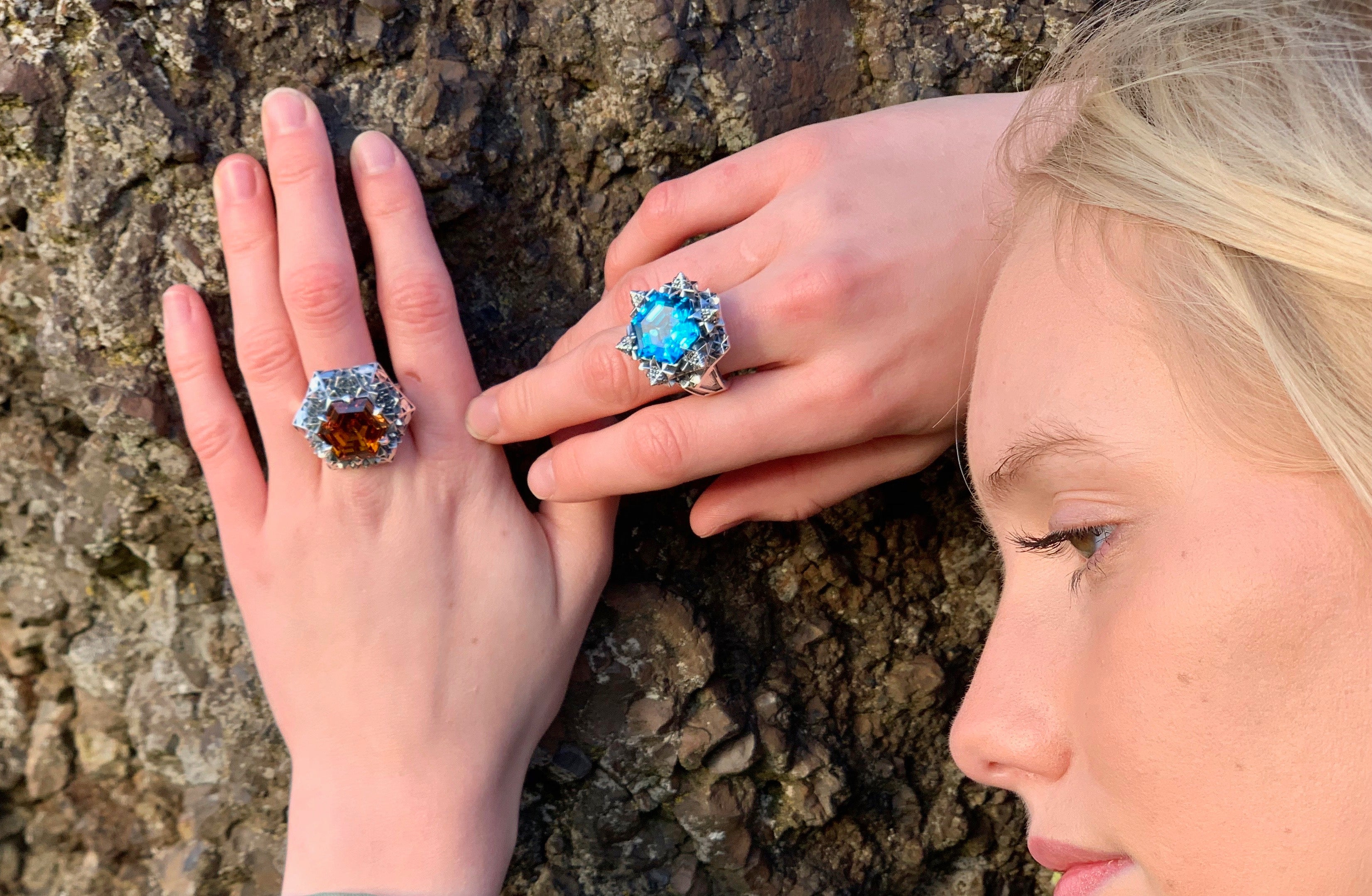 Silver Fractal Citrine Sun Ring - John Brevard