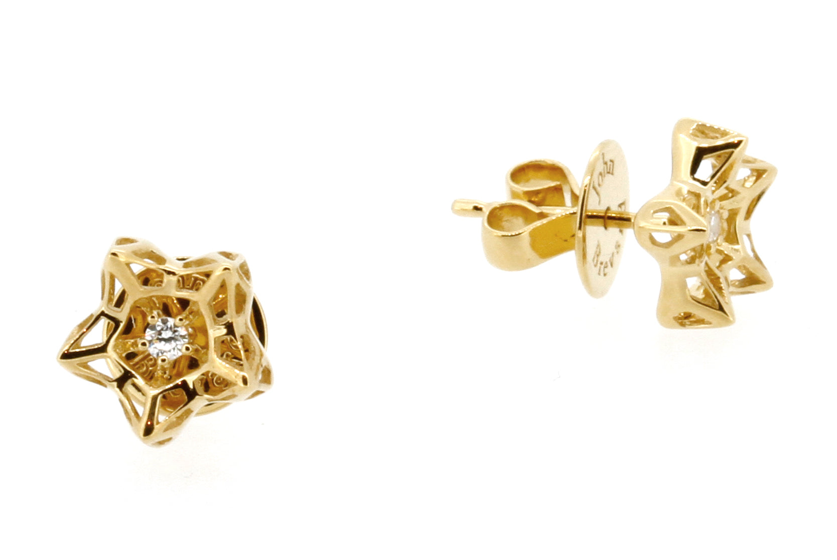 Mini Tria Frame Diamond and 18k Gold Stud Earrings - John Brevard