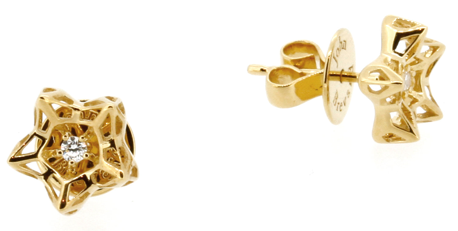 Mini Tria Frame Diamond and 18k Gold Stud Earrings - John Brevard